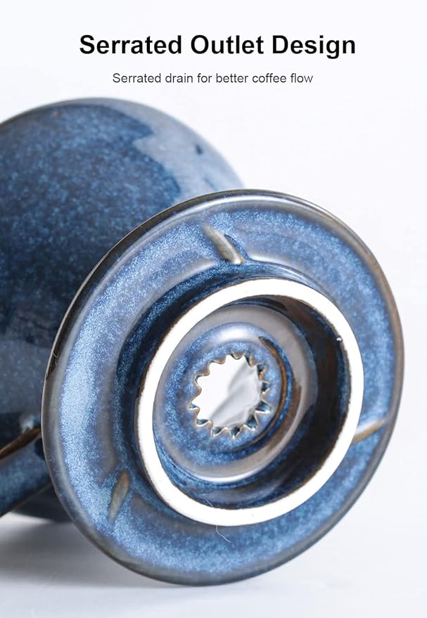 Ceramic Coffee Dripper Filter 60 Angle Tapered 02-4Cup Pour Over Coffee Ceramic Hand Brew Outdoor Cup Retro Filter Set Reusable Portable Coffee Maker (2/4 People Large - Sky Blue)