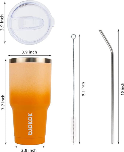 BJPKPK 30oz Stainless Steel Vacuum Insulated Tumbler Set Double Wall Travel Mug Coffee Cup with Metal Straws, Splashproof Lids,Coral
