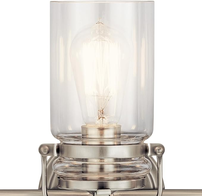 Kichler Brinley 24" Vanity Light in Brushed Nickel, 3-Light Farmhouse Bathroom Vanity Light with Clear Glass, (24" W x 10" H), 45689NI