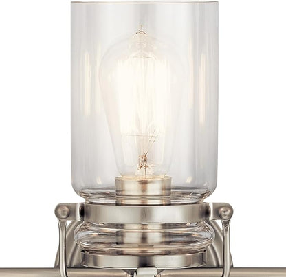 Kichler Brinley 24" Vanity Light in Brushed Nickel, 3-Light Farmhouse Bathroom Vanity Light with Clear Glass, (24" W x 10" H), 45689NI