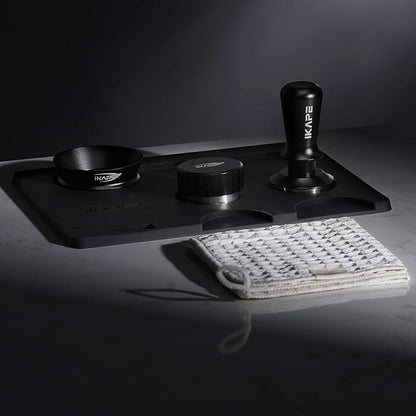 IKAPE 53MM Coffee Tamper Set Black 6 IN 1, Espresso Tamper, Distributor, Magnetic Dosing Funnel, Silicone Mat, Puck Screen, Cleaning Towel