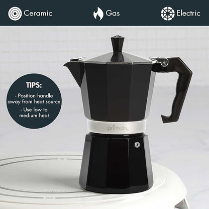 Primula Classic Stovetop Espresso and Coffee Maker, Moka Pot for Italian and Cuban Café Brewing, Greca Coffee Maker, Cafeteras, 6 Espresso Cups, Black