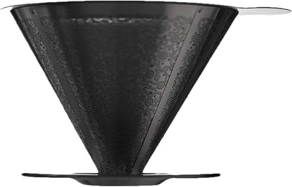 ATHIA Reusable Coffee Filter, Stainless Steel Pour Over Dripper with Laser-etched Mesh Cone, Eco-Friendly Paperless Design, Fits Most Mugs, Carafes & Hario brewers (Silver, Flower Carving)