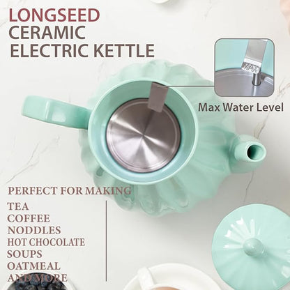 Ceramic Electric Kettle, 1.5L/1200W Boil Water Quickly and Easily with Boil-Dry Protection Auto Shut Off, Detachable Swivel Base, Diamond Cut Glazed