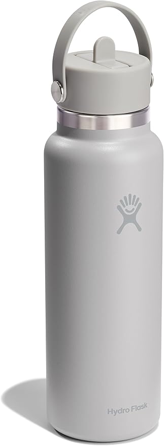 Hydro Flask Water Bottle - Insulated Stainless Steel - Wide Mouth Flex Straw Lid, Non Spill, Leakproof and Refillable in 40 Oz Tonal Birch