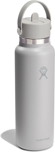 Hydro Flask Water Bottle - Insulated Stainless Steel - Wide Mouth Flex Straw Lid, Non Spill, Leakproof and Refillable in 40 Oz Tonal Birch