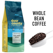 Door County Coffee Highlander Grogg DECAF Flavored Whole Bean - 10 oz Bag - Medium Roast - 100% Specialty Arabica - Flavored Gourmet - Highlander Grogg DECAF
