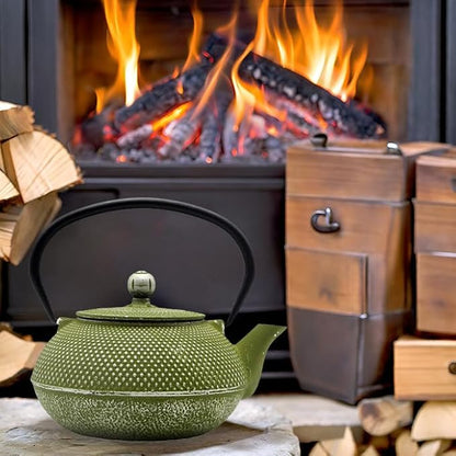 Cast Iron Teapot Tea Kettle with Stainless Steel Infuser for Stovetop Safe Coated with Enameled Interior Japanese Green Tetsubin for Loose Tea(30.4oz/900ml)