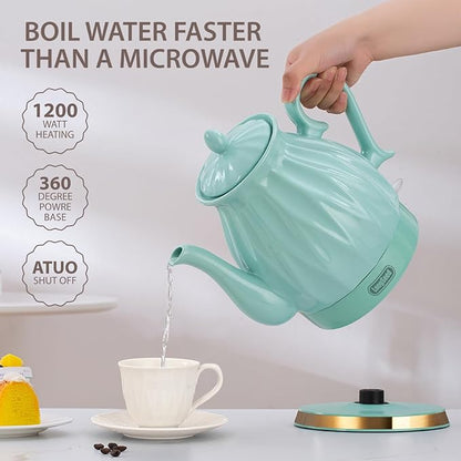 Ceramic Electric Kettle, 1.5L/1200W Boil Water Quickly and Easily with Boil-Dry Protection Auto Shut Off, Detachable Swivel Base, Diamond Cut Glazed
