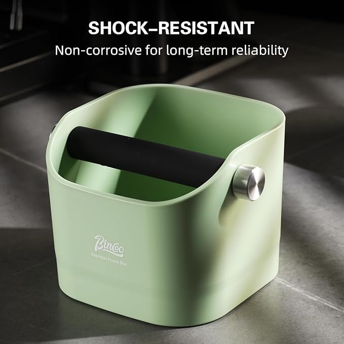 Espresso Knock Box - Bincoo Espresso Machine Knock Box/Espresso Grounds Knock Box, Barista Style Coffee Knock Box for Grounds with Removable Shock-Absorbent Knock Bar and Anti-Slip Base. (Green)