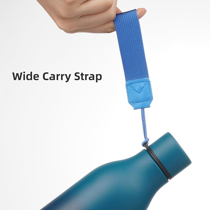 Insulated Water Bottle with Strap,18 oz Double Wall Stainless Steel Vacuum Bottles Metal Water Flask,Indigo Black