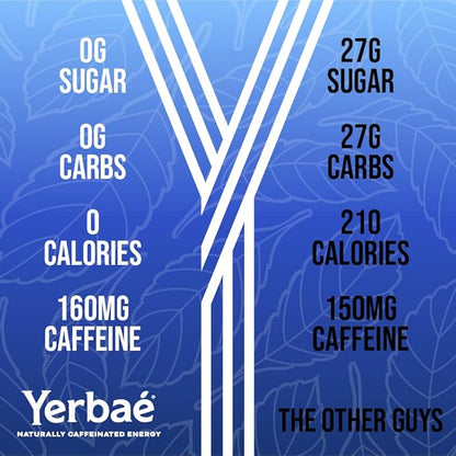 Yerbaé Energy Seltzer - Acai Blueberry, No Sugar/Calories/Carbs. Energized by Yerba Mate, Naturally Caffeinated, Plant-Based, Healthy Alternative to Coffee Sugary Sodas, Pack of 12, 12oz cans