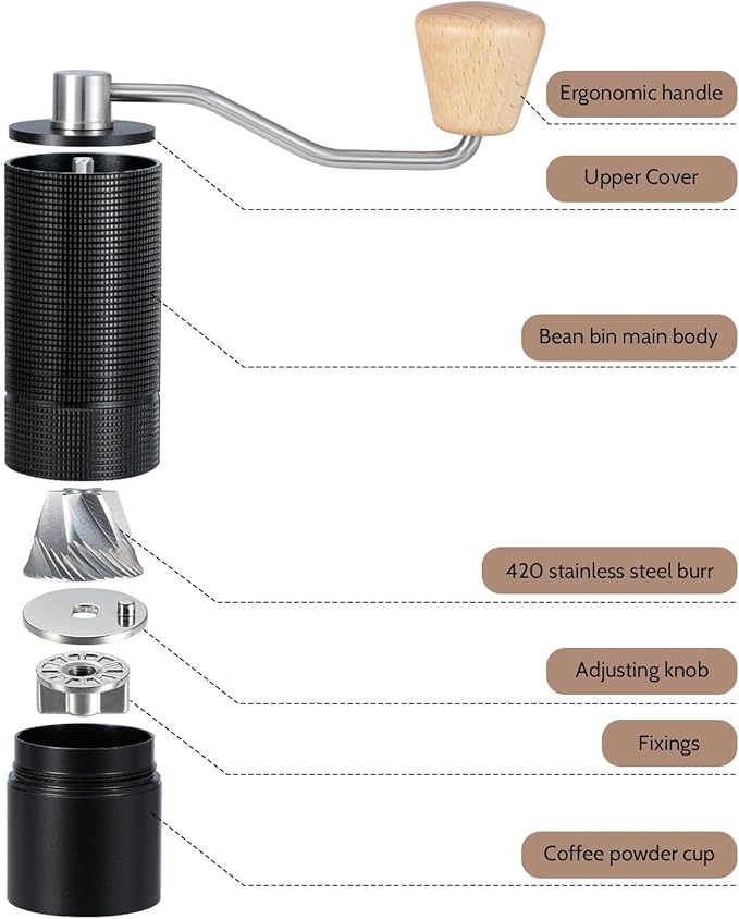 Manual Coffee Grinder, 420 Stainless Steel Conical Burr Hand Coffee Bean Grinder, Adjustable Grind Setting For Espresso, Pour Over, French Press (Black)