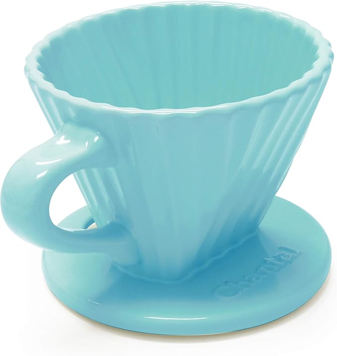 Chantal "Lotus" ceramic pour over coffee dripper, 8 ounces, Aqua