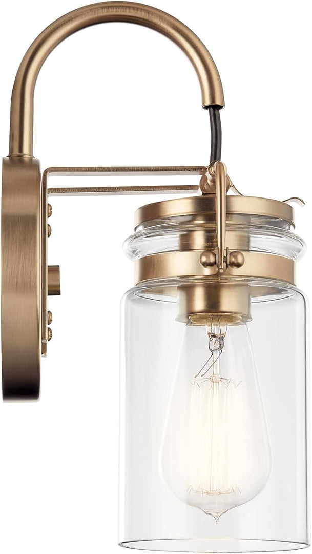 Kichler Brinley 11.5" Wall Sconce in Champagne Bronze, 1-Light, Vintage Wall Mount Light with Clear Glass, (11.5" H x 5" W), 45576CPZ