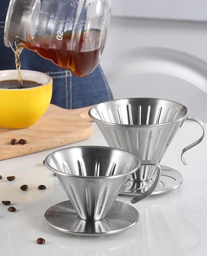 Pour Over Coffee Dripper,304 Stainless Steel V Shaped Slow Drip Coffee Filter,Reusable Dripper Coffee Filter With Handle Coffee Dripper Accessory for Coffee Pot Coffee Maker/Size S