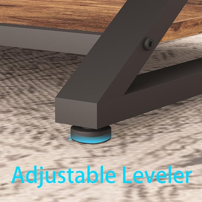 HSH Rustic Coffee Table with Storage Shelf, Industrial Metal Wood Living Room Table, Farmhouse Minimalist Rectangle Center Table, Vintage Simple 2 Tier Cocktail Tea Table, Rustic Brown, 47 Inch