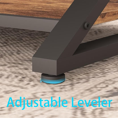 HSH Rustic Coffee Table with Storage Shelf, Industrial Metal Wood Living Room Table, Farmhouse Minimalist Rectangle Center Table, Vintage Simple 2 Tier Cocktail Tea Table, Rustic Brown, 47 Inch