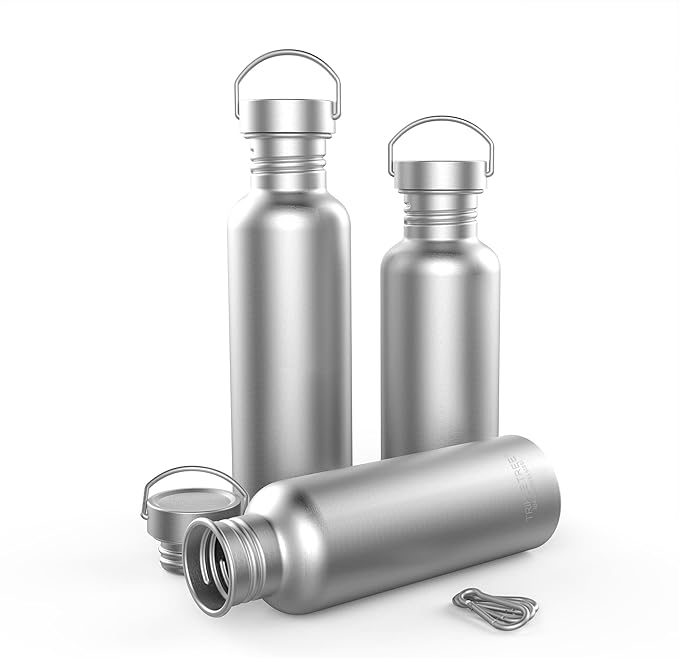 TRIPLE TREE 34 OZ Uninsulated Single Walled Stainless Steel Sports Water Bottle 18/8 Food Grade for Cyclists, Runners, Hikers, Beach Goers, Picnics, Camping - BPA Free