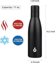 BJPKPK Insulated Water Bottle 17oz Stainless Steel Water Bottles Dishwasher Safe Metal Thermal Keep Cold and Hot,Midnight Black