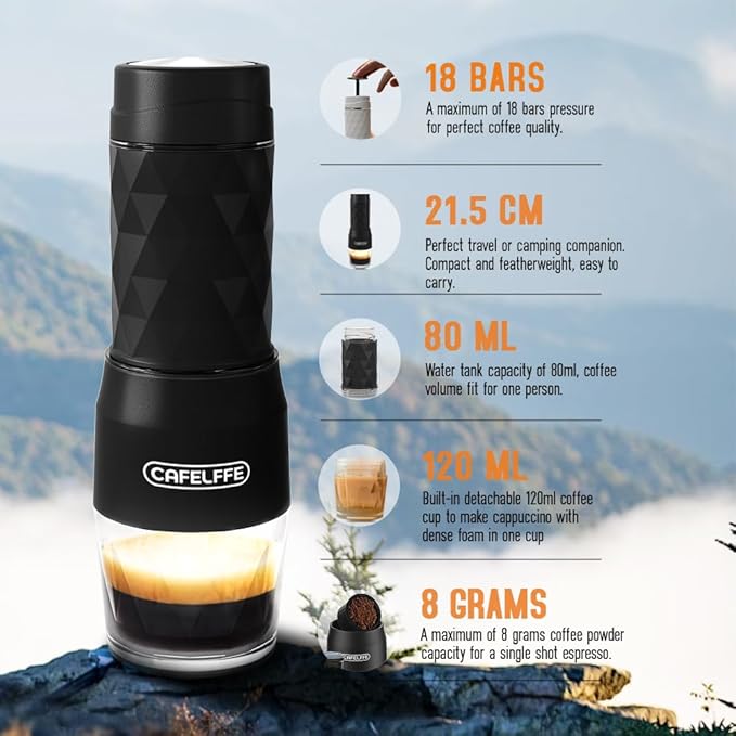 Portable Coffee Maker,3 in 1 Manual Espresso Machine,Compatible with Nes Original Capsule, DG Pods & Ground Coffee,Suitable for Hiking,Fishing,Camping,Backpacking or Gift for beginner,White