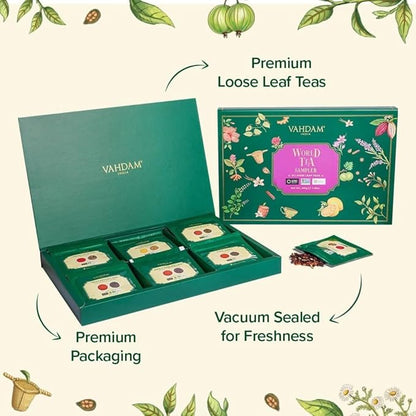 VAHDAM, World Top 20 Tea Sampler - Black, Green, Chai, Herbal & More | Assorted Loose Leaf Gift Set Variety Pack | Tea Gift Ideas for Women & Men