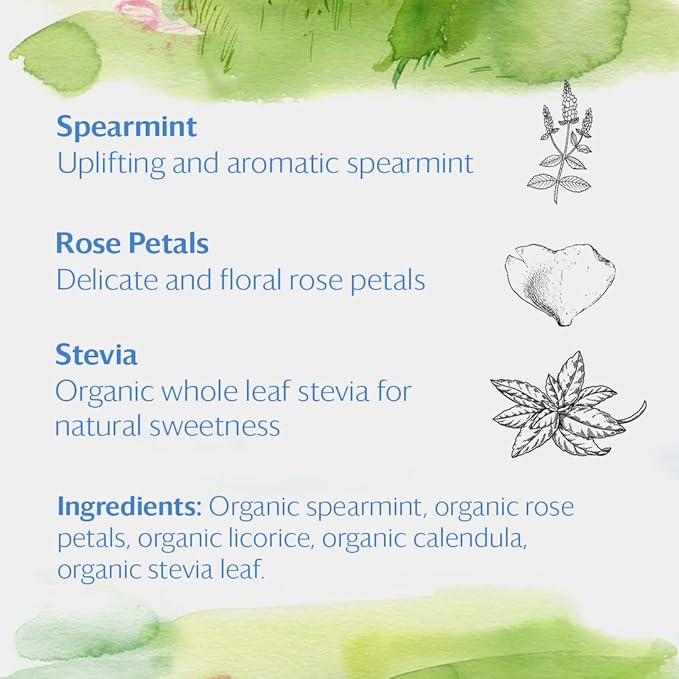 Grace Farms Organic SPEARMINT ROSE Herbal Tea (16 Pyramid Sachets) | Naturally Sweet, Stress Relieving and Caffeine Free | Organic, Fair Trade and Kosher Certified | Delicious Iced Tea | Gives Back 100% of Profits