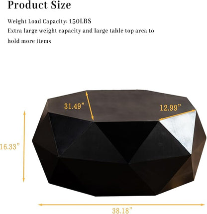 38" Modern Farmhouse Drum Coffee Table, American Retro Style Coffee Table for Office, Dining Room and Living Room, Black