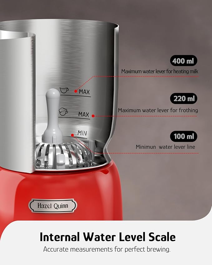 Hazel Quinn Milk Frother - Milk Steamer with Adjustable Temperature & Foam Thickness, Dishwasher Safe, Detachable Base, for Latte/Cappuccino/Hot Chocolate, Cold Foam, 400ML (13.5OZ) - Ruby Red