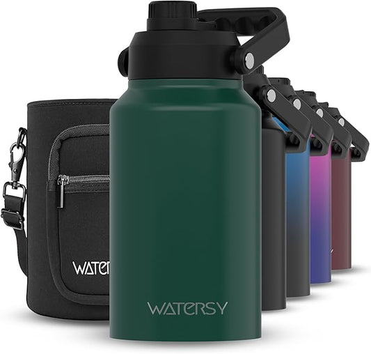 2/3 Gallon Water Bottle Insulated(Cold for 48 Hrs),BPA Free&Leak Proof,87oz Stainless Steel Water Jug/Flask,Big thermo,Large Water Bottle with Handle for Gym,Hiking,Camping,Dark Green