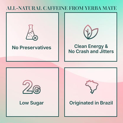 Yerba Mate Instant Tea Powder, 4-in-1 Functional Yerba Extract with Prebiotics & Probiotics, Low Sugar Clean Energy Drink for Focus, Gut Health & Reduce Brain Fog, Strawberry Matcha - 30 Servings