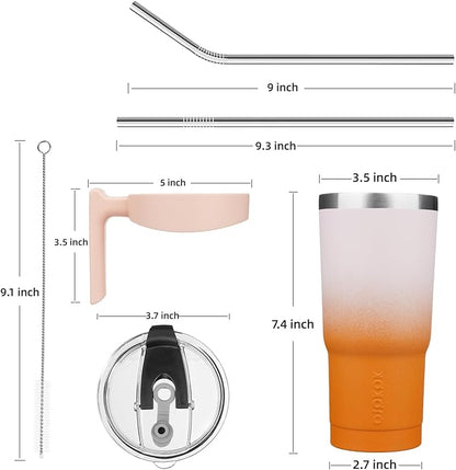 BJPKPK Tumbler With Handle And Straw 20 oz Stainless Steel Insulated Tumbler Cups With Lid For Water Or Ice Coffee,Coral