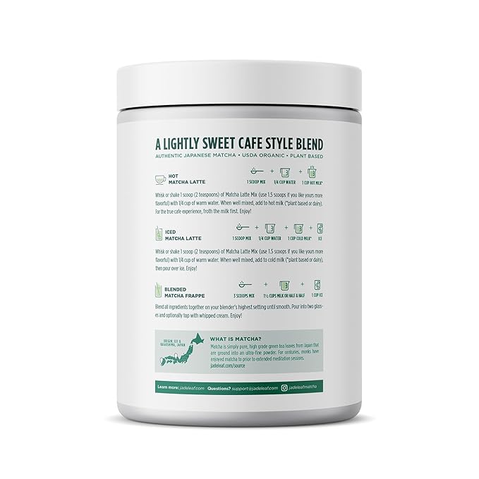 Jade Leaf Matcha Organic Cafe Style Sweetened Matcha Latte Green Tea Powder, Premium Barista Crafted Mix - Authentically Japanese, 100 Servings (2.2 Pound Bulk Tub)
