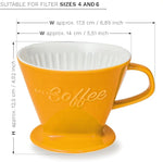 Load image into Gallery viewer, Creano XXL Porcelain Coffee Dripper Saffron - Ceramic Cone Brewer - Pour Over Coffee Maker - Filter Size 4 - huge and heavy quality 800gr/28oz - 6 Colours availeble