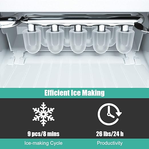 COSTWAY Countertop Ice Maker, 26Lbs/24H Portable Ice Machine with Self-Cleaning Function, Bullet Ice Cubes Ready in 8 Mins, Scoop and Removable Basket,Ice Maker for Home Party Bar, Green