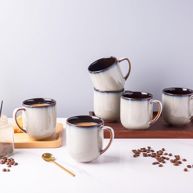 LERATIO 12OZ Ceramic Coffee Mugs Set of 6, Large Porcelain Coffee Cups With Large Handle For Latte,Cappuccino,Milk,Cocoa,|Dishwasher&Microwave Safe Mug Sets,Ideal for Man,Woman,Dad, Mom