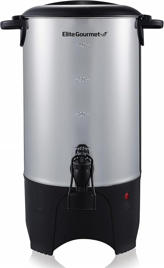 Elite Gourmet CCM040 Stainless Steel 40 Cup Coffee Urn Removable Filter For Easy Cleanup, Two Way Dispenser with Cool-Touch Handles Electric Coffee Maker Urn, Stainless Steel