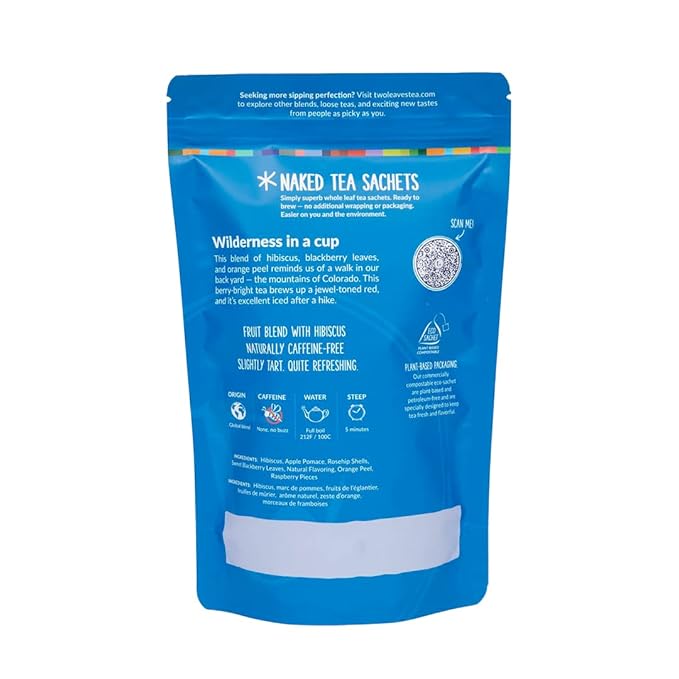 Two Leaves and a Bud Alpine Berry - 50 Naked Tea Sachets, Naturally Caffeine Free, Whole Leaf Herbal Tea in Eco-Friendly Unwrapped Compostable Sachets, Resealable Bag, 50 Count (Pack of 1)