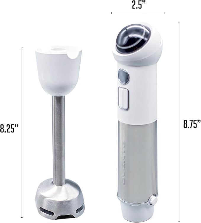 OVENTE Cordless Immersion Hand Blender, 300W Rechargeable Handheld Portable Stick Mixer with Speed Pulse Activating Sensor and Stainless Steel Blades for Smoothies, Shakes or Baby Food, White HR995W