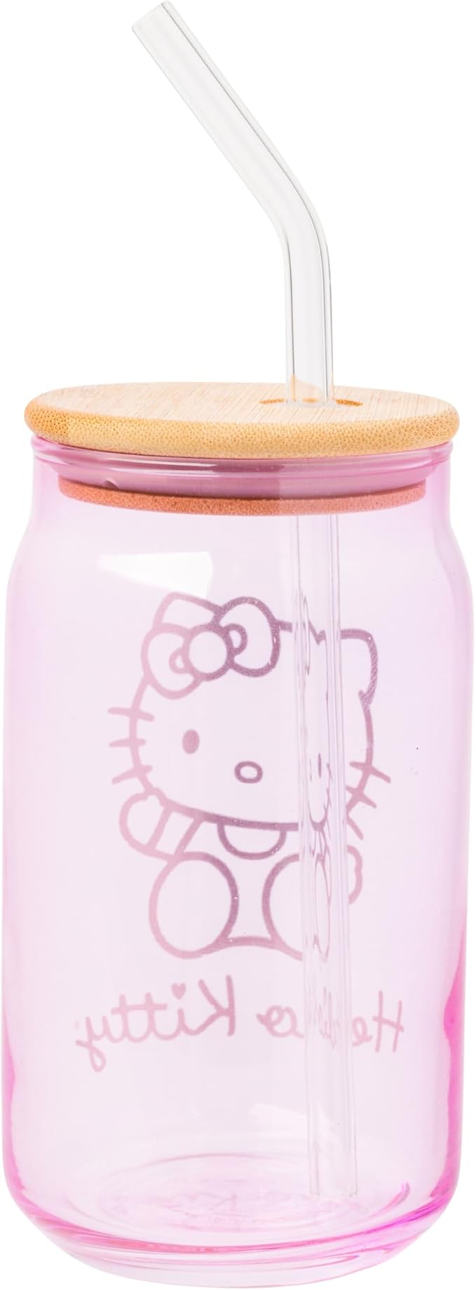 Silver Buffalo Sanrio Hello Kitty Gold 2 Pack Pink Glass Jar Tumbler with Bamboo Lid and Glass Straw, 16 Ounces
