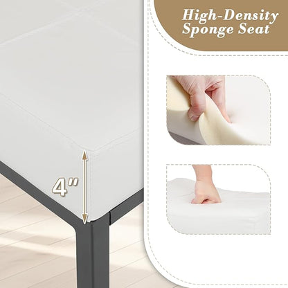 Athena Collection Counter Height Bar Stools Set of 2, 31.5 Inches Saddle Bar Stools with Leather Upholstered and Metal Legs, Backless Barstools for Counter, Kitchen Island, Dining Room, White