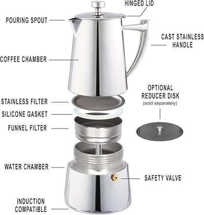 Cuisinox COF-10R Roma 10-Cup Stainless Steel Stovetop Moka Espresso Maker