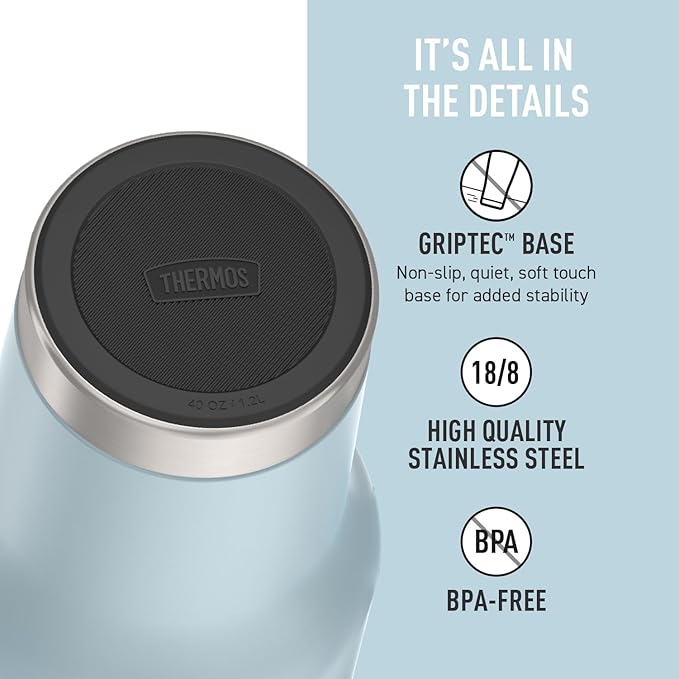 THERMOS Stainless Steel Cup Holder Mug - 40 Ounce, Glacier - Insulated Tumbler with Lid and Straw, Plus Leak-Resistant Slide Lock