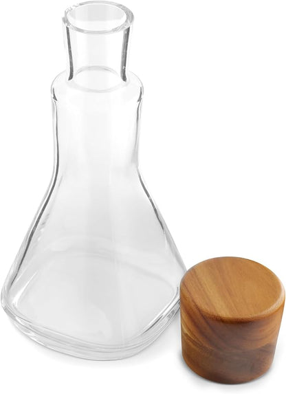 nambe Vie Decanter | Glass Wine Decanter Bottle for Bourbon, Brandy, Juice, and Liquor with Wood Stopper | Made of Glass and Acacia Wood | 10-Inch | Dishwasher Safe | Designed by Chris Granneberg