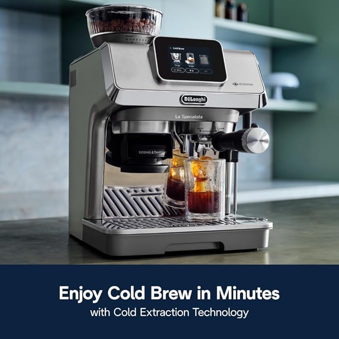 De'Longhi La Specialista Touch Espresso Machine with Grinder & Milk Frother – Cold Brew & Iced Coffee Maker, Burr Grinder, 10 Drink Presets, Compact Bean to Cup, Award-Winning Italian Design