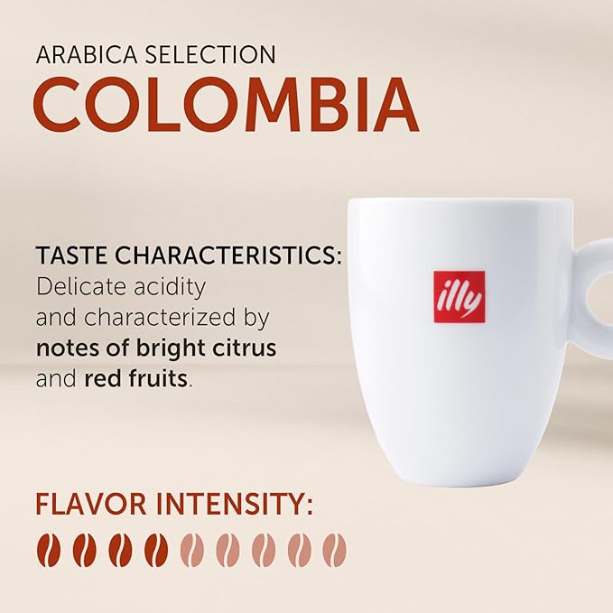 illy Whole Bean Coffee - Perfectly Roasted – Colombia Medium Roast – Smooth Taste, Notes of Fruit – Fruit Notes - 100% Arabica Beans - No Preservatives – 8.8 Ounce