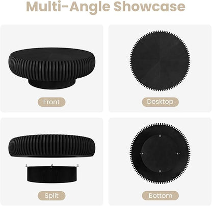 Round Fluted Coffee Table Modern Handcraft Drum Coffee Table with Sturdy Pedestal 31.5" Farmhouse Center Table Tea Table for Living Room, Reception Room, Entertainment Room (Black 31.5 inch)