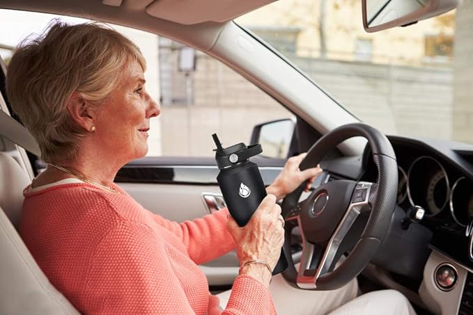 SENDESTAR Water Bottle 32oz,2 Lids(Straw lid),Wide Mouth Stainless Steel Vacuum Insulated Double Wall Keep Liquids Cold or Hot All Day,Sweat Proof Sport Design,Fit Car Cup Holder(Gray&Black)