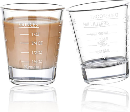 Shot Glasses Measuring cup Espresso Shot Glass Liquid Heavy Glass Wine Glass 2 Pack 26-Incremental Measurement 1oz, 6 Tsp, 2 Tbs, 30ml By BCnmviku (2pack-White)