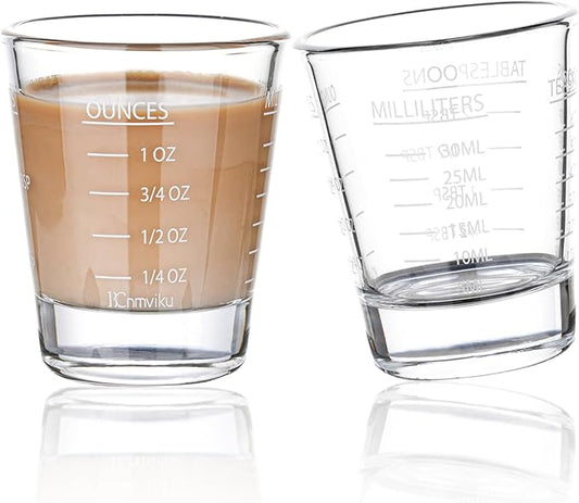 Shot Glasses Measuring cup Espresso Shot Glass Liquid Heavy Glass Wine Glass 2 Pack 26-Incremental Measurement 1oz, 6 Tsp, 2 Tbs, 30ml By BCnmviku (2pack-White)